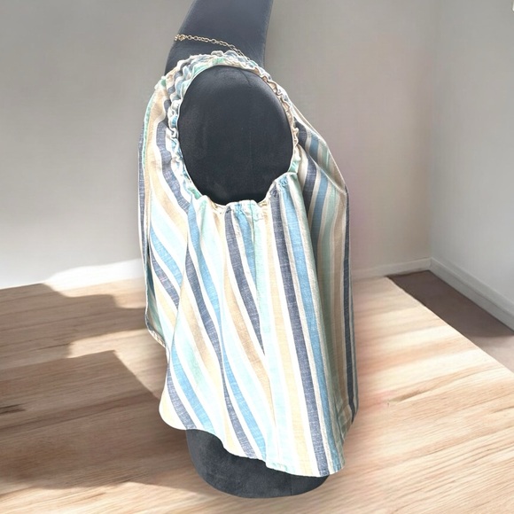 a.n.a Blue, Cream, Aqua, White Striped Tank Top Open Back Cotton Small Boho Chic - Picture 4 of 7